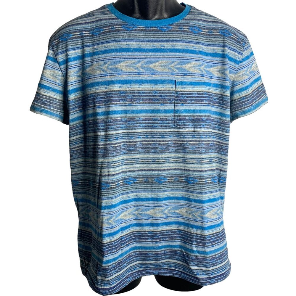American Eagle Short Sleeve T Shirt M Blue Striped Pocket Crewneck Stretch
